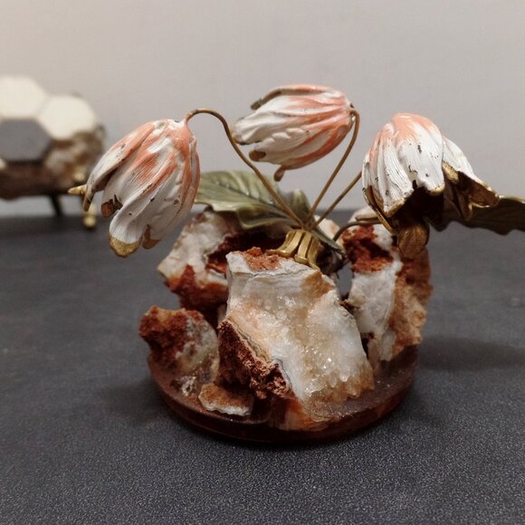 Hand Crafted And Enameled Flowers In Natural Golden Coral Rock Formation - Picture 8 of 10